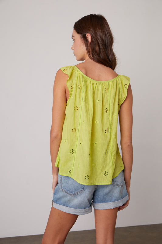 COCO COTTON EYELET TOP IN LIME