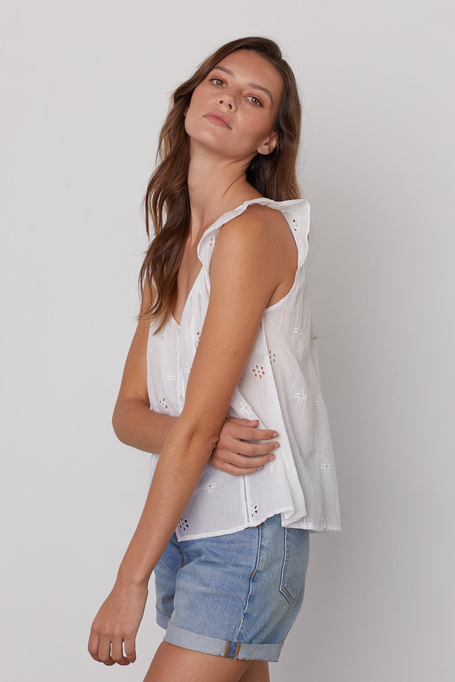 COCO COTTON EYELET TOP IN WHITE