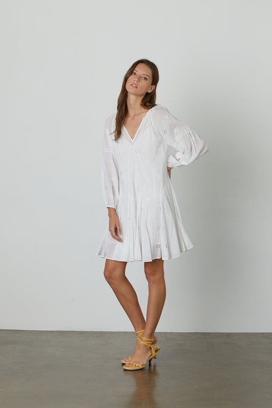 GRACIE COTTON EYELET DRESS IN WHITE