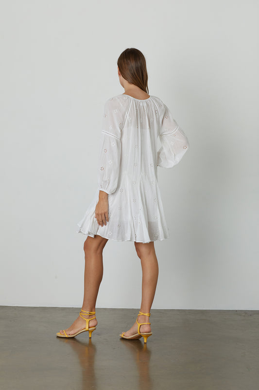 GRACIE COTTON EYELET DRESS IN WHITE