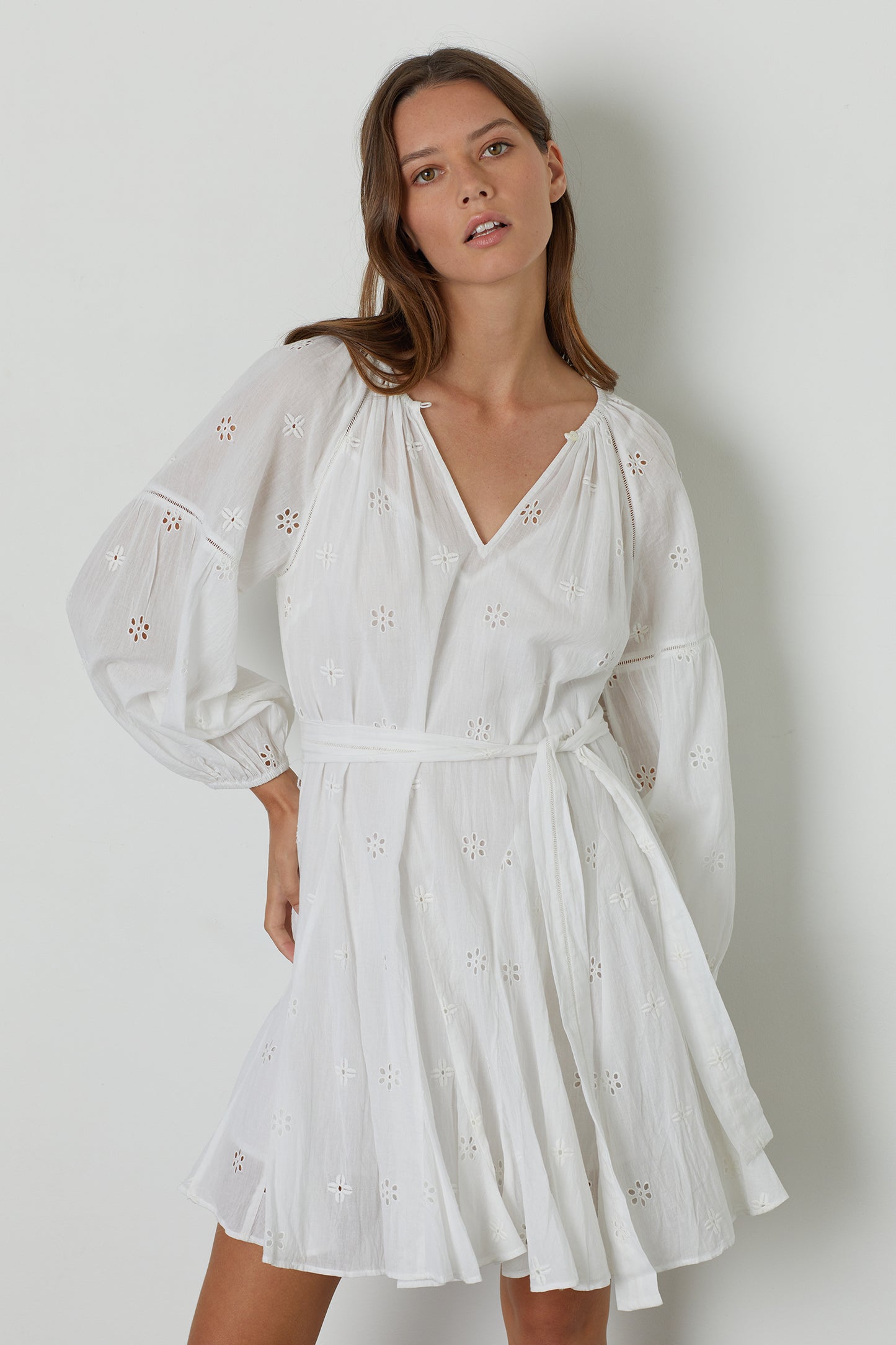 GRACIE COTTON EYELET DRESS IN WHITE
