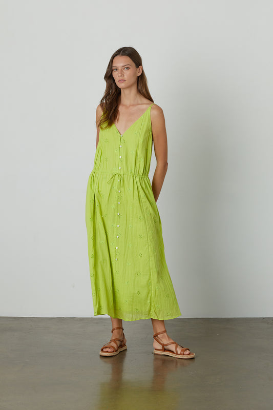MADELYN COTTON EYELET TANK DRESS IN LIME