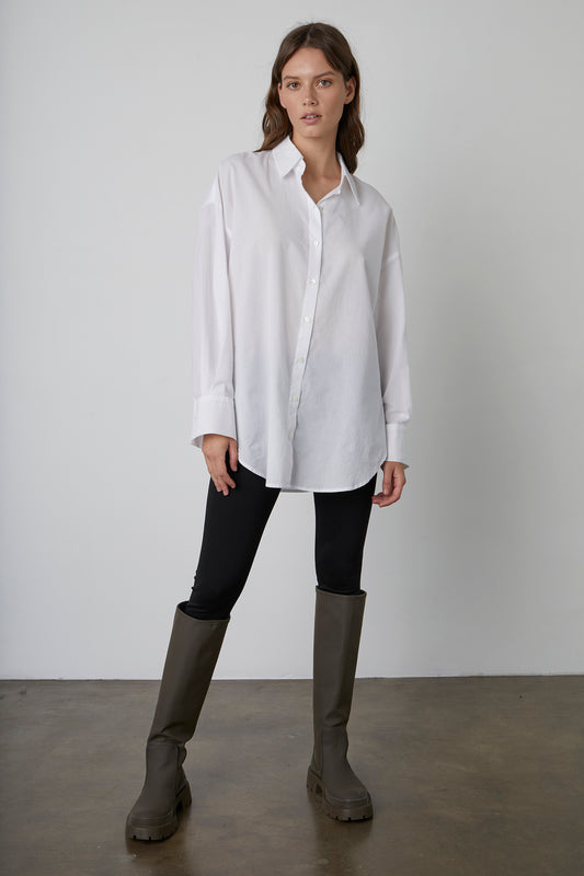 RACHEL OVERSIZED BUTTON-UP SHIRT IN WHITE