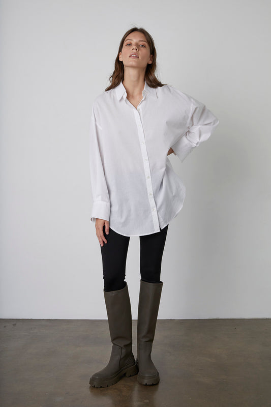 RACHEL OVERSIZED BUTTON-UP SHIRT IN WHITE