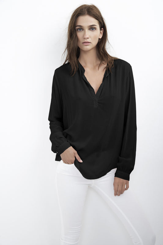 ROSIE RAYON CHALLIS BLOUSE IN BLACK