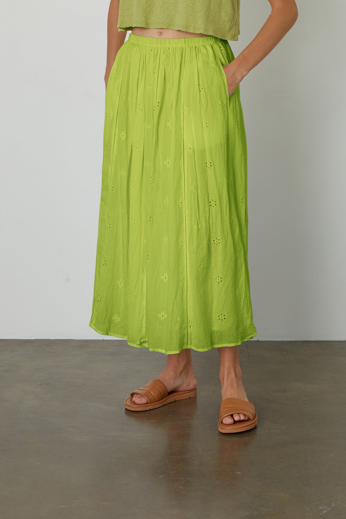 WYNNE COTTON EYELET MAXI SKIRT IN LIME