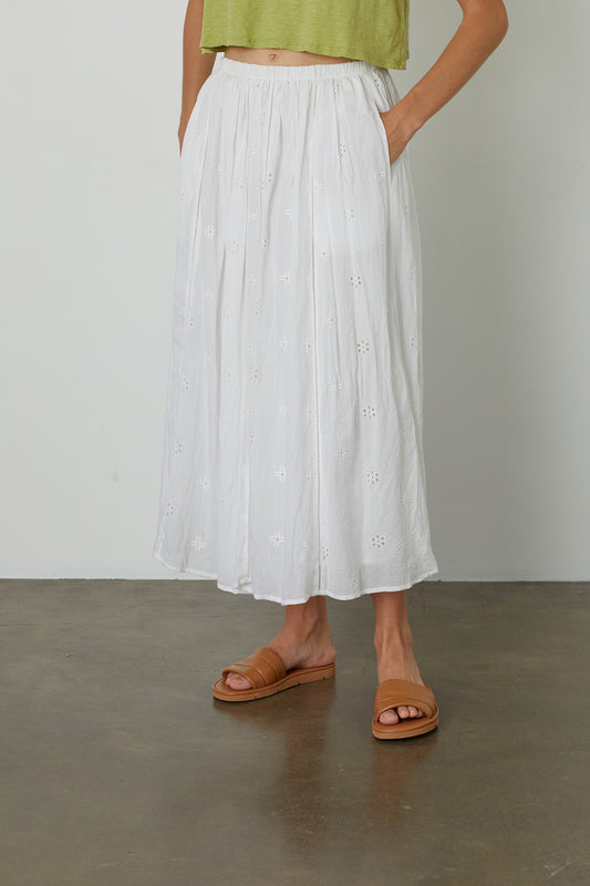 WYNNE COTTON EYELET MAXI SKIRT IN WHITE