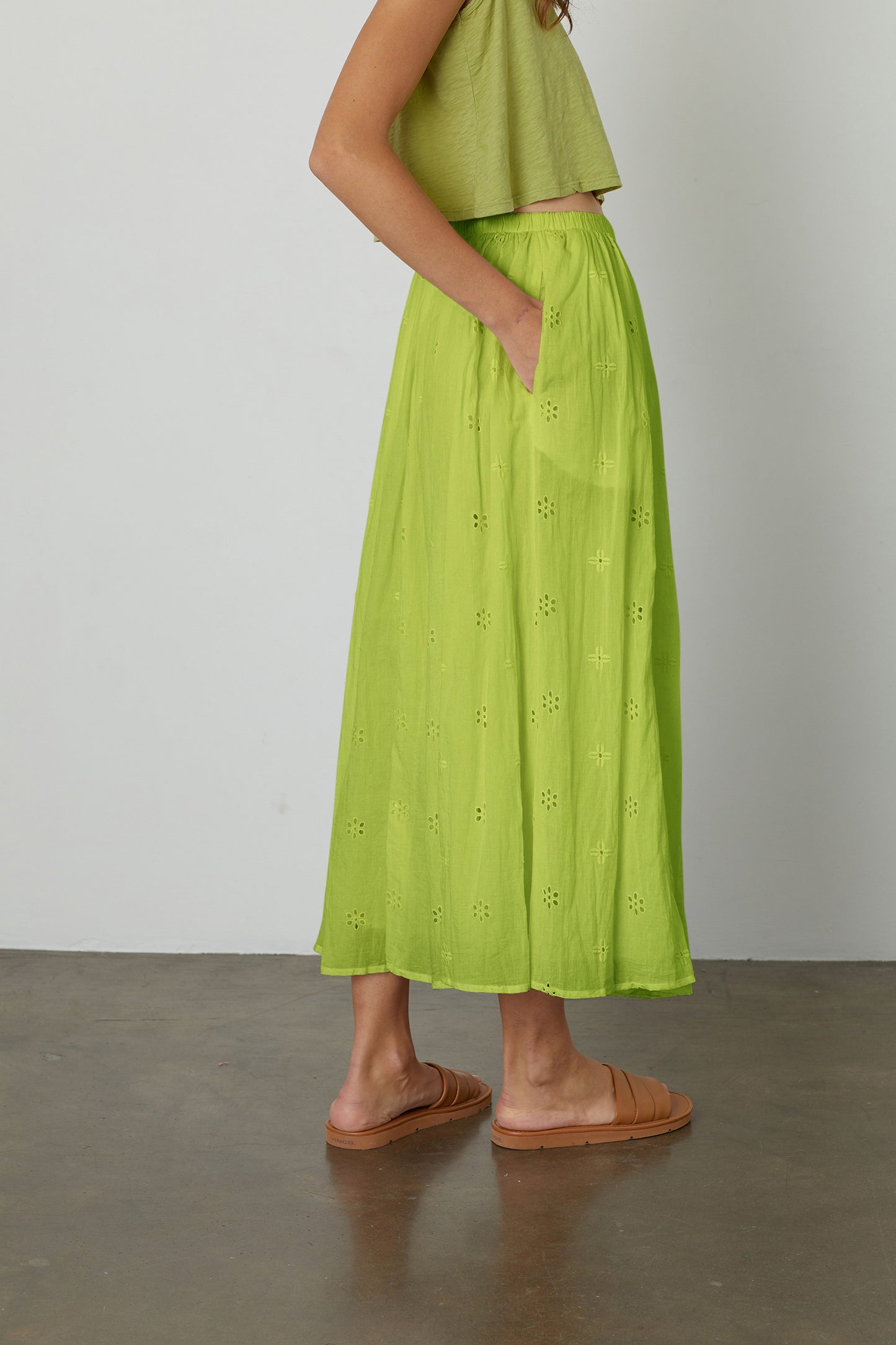 WYNNE COTTON EYELET MAXI SKIRT IN LIME