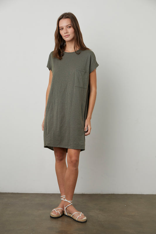 ANNIE COTTON SLUB T-SHIRT DRESS IN BASIL