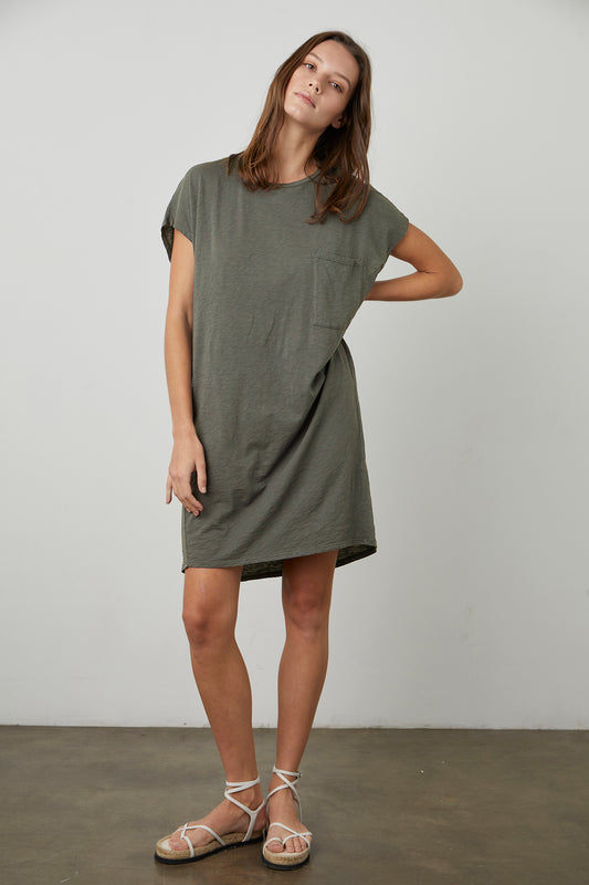 ANNIE COTTON SLUB T-SHIRT DRESS IN BASIL