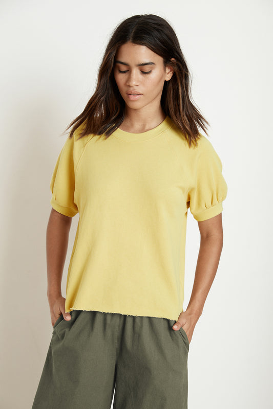 STACIA SHORT SLEEVE RAGLAN TERRY TOP IN PINEAPPLE