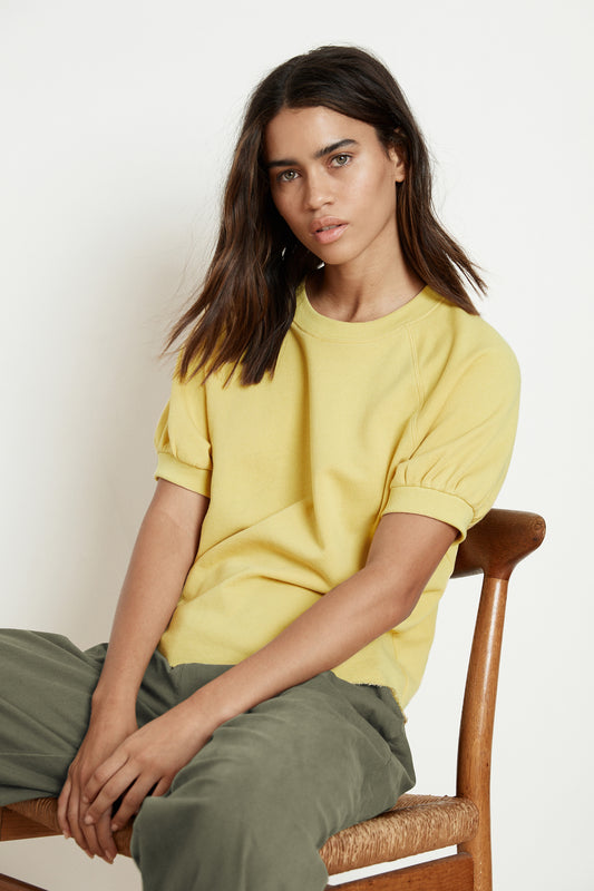 STACIA SHORT SLEEVE RAGLAN TERRY TOP IN PINEAPPLE