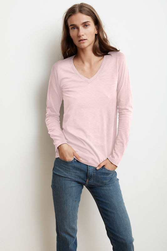 BRIDGET LONG SLEEVE V-NECK TEE IN BUBBLE