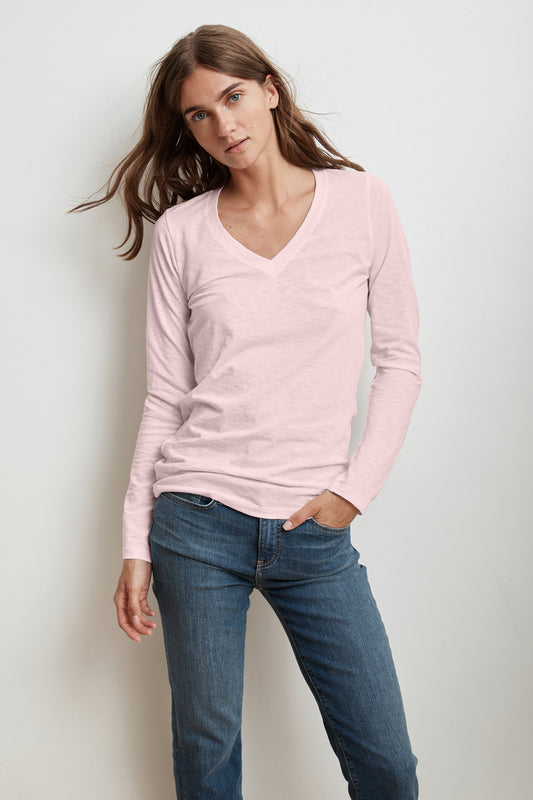 BRIDGET LONG SLEEVE V-NECK TEE IN BUBBLE