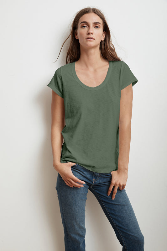 KATIE CITY COTTON SLUB TEE IN ALOE