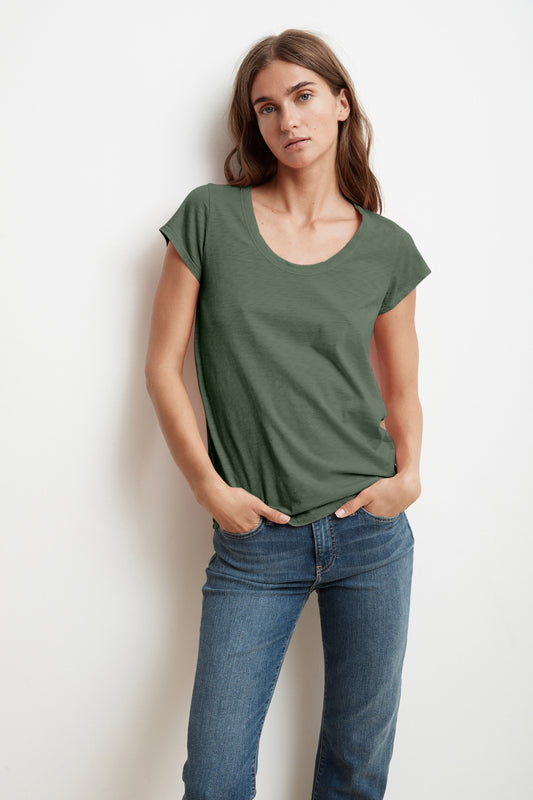 KATIE CITY COTTON SLUB TEE IN ALOE