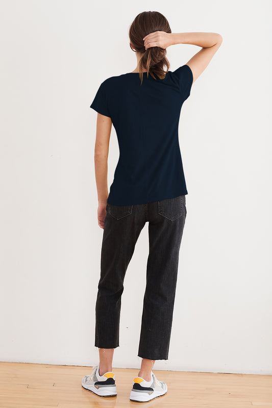 ODELIA COTTON SLUB CREW NECK TEE IN INK