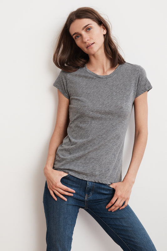 ODELIA COTTON SLUB CREW NECK TEE IN GREY