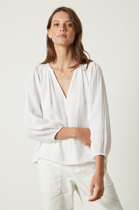 MAGGIE COTTON GAUZE TOP IN WHITE