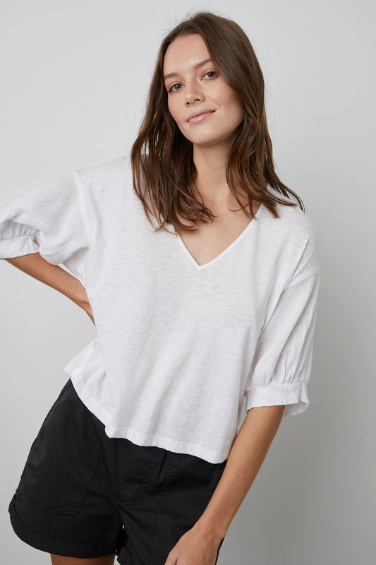 CLAUDIA PUFF SLEEVE TEE IN WHITE