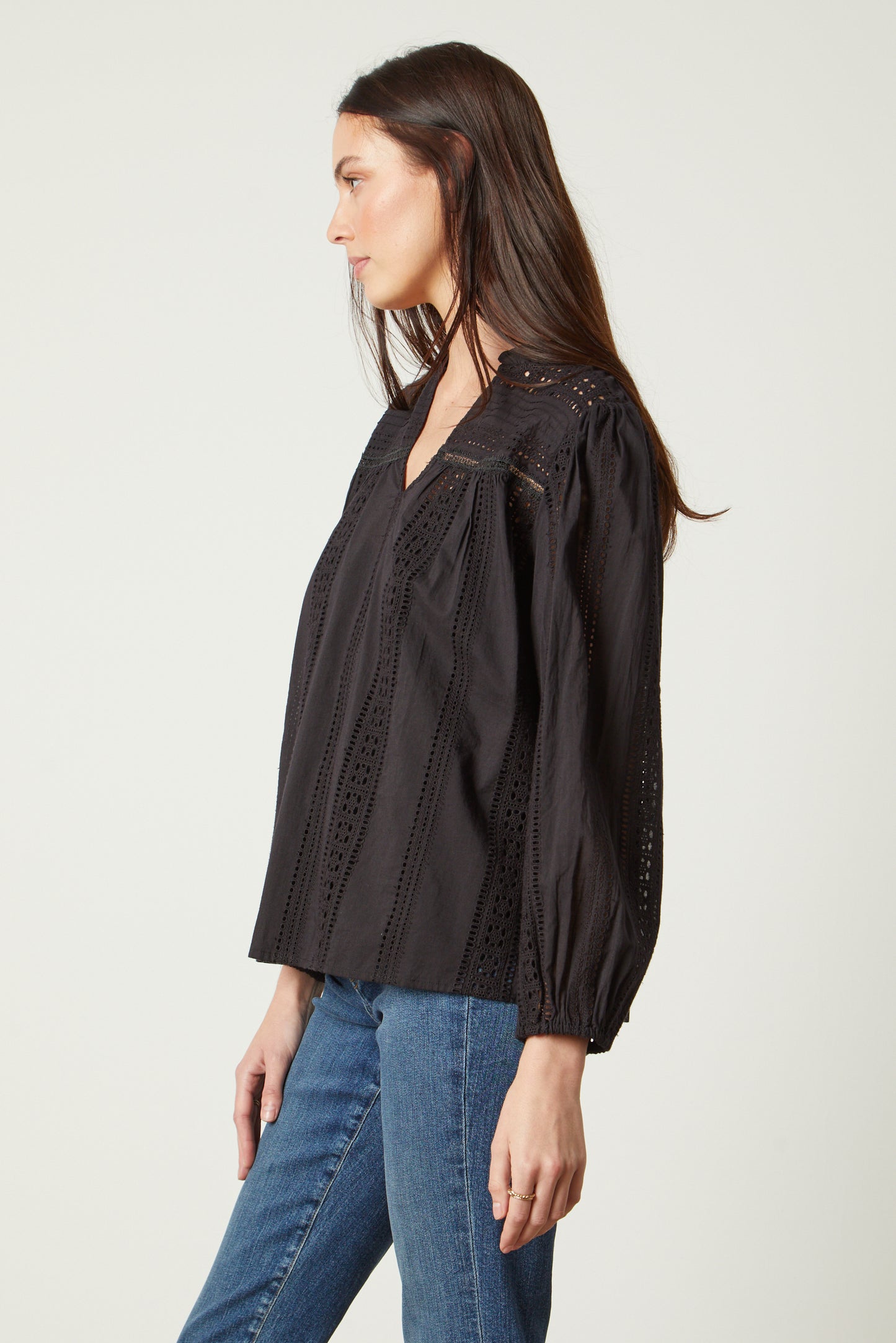 JORDYN EMBROIDERED COTTON TOP IN BLACK