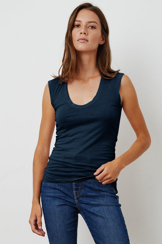 ESTINA GAUZY WHISPER TOP IN MIDNIGHT