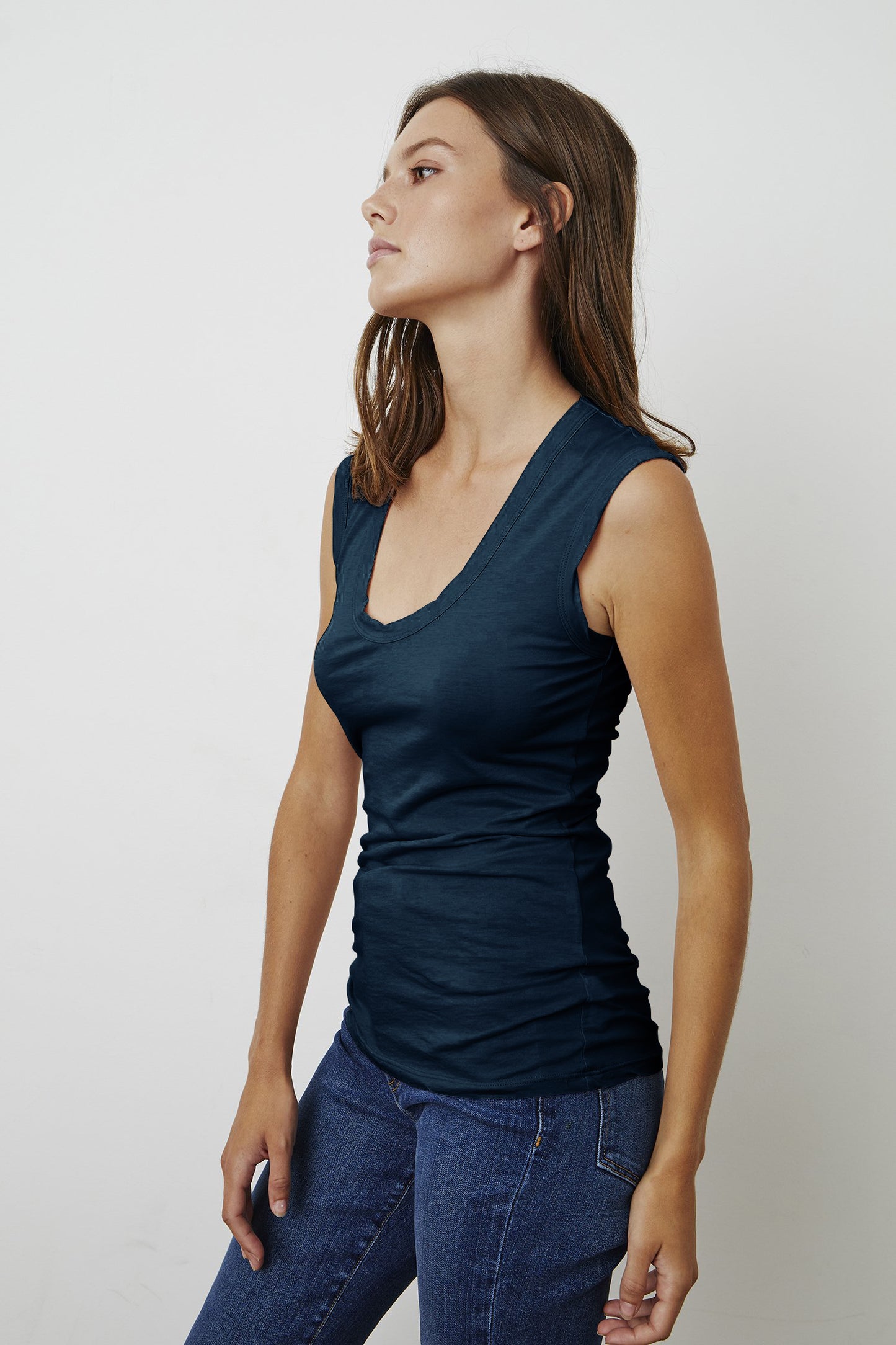 ESTINA GAUZY WHISPER TOP IN MIDNIGHT