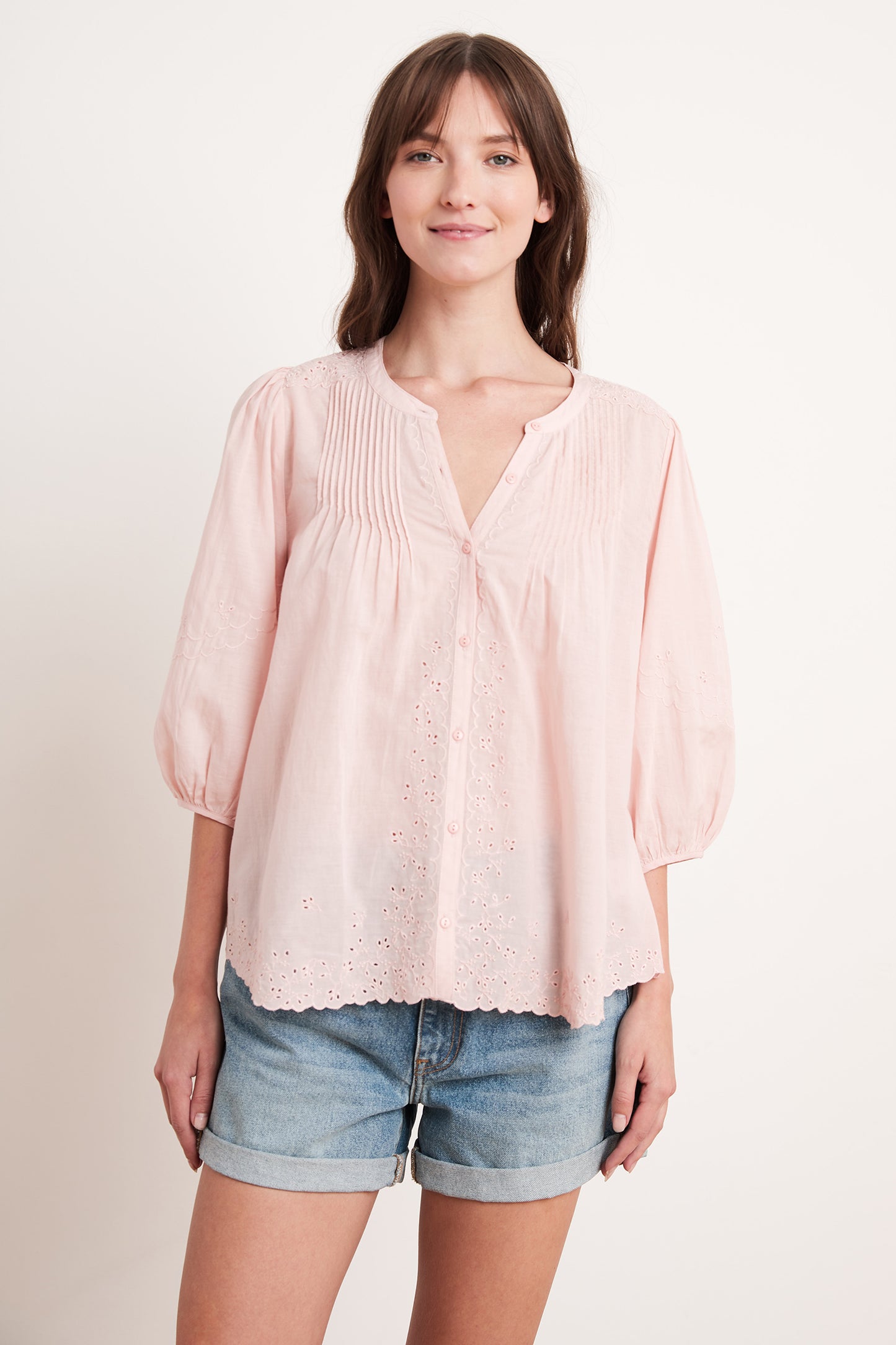CATHERINE EYELET EMBROIDERY TOP IN DUSTYROSE