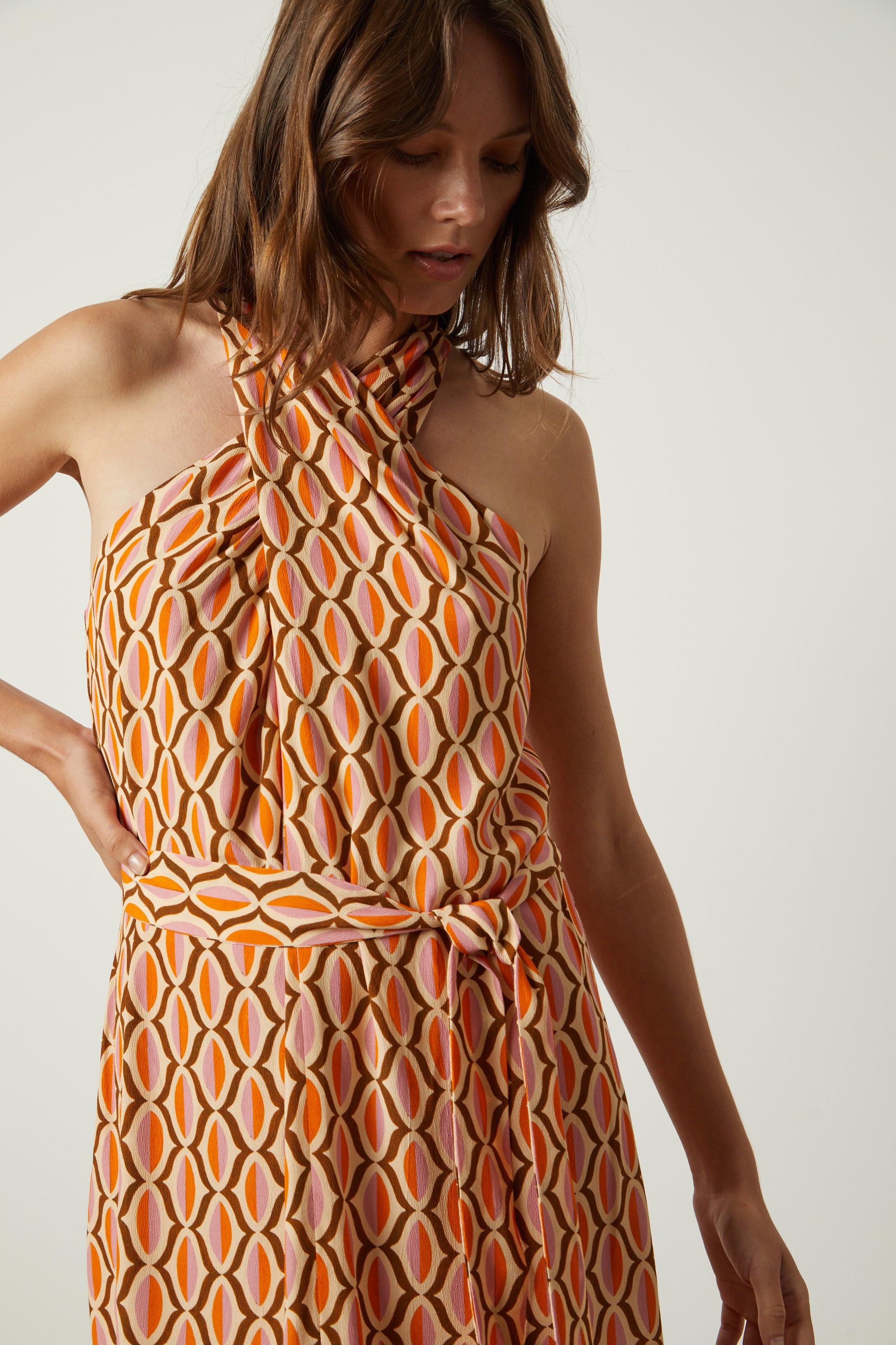 Orange crepe outlet dress