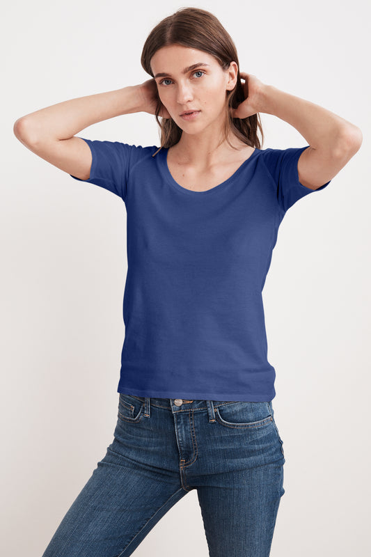 AMELIA GAUZY WHISPER 1/2 SLEEVE TEE IN ANCHOR