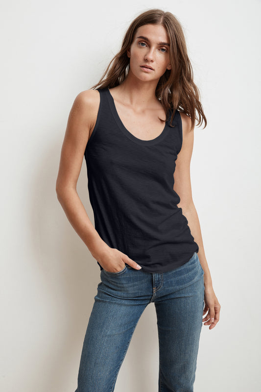 JEN SCOOP NECK TANK TOP IN INK