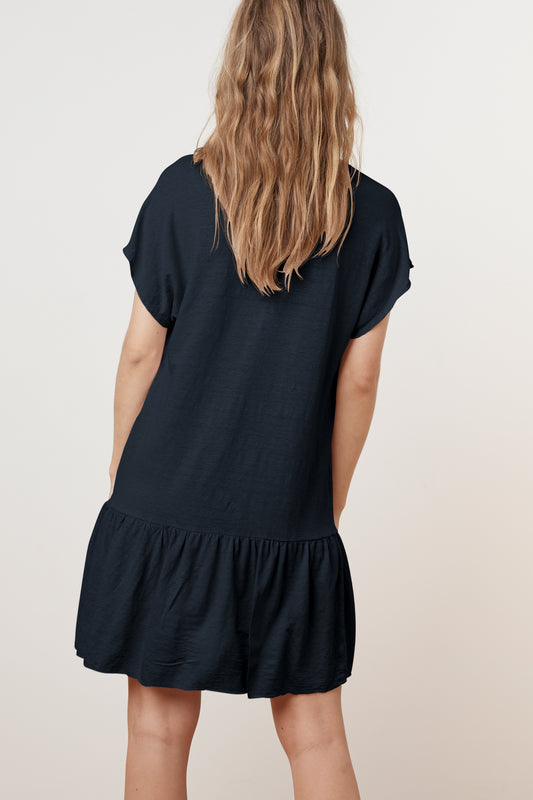 KADRA LINEN KNIT RUFFLE DRESS IN VIKING