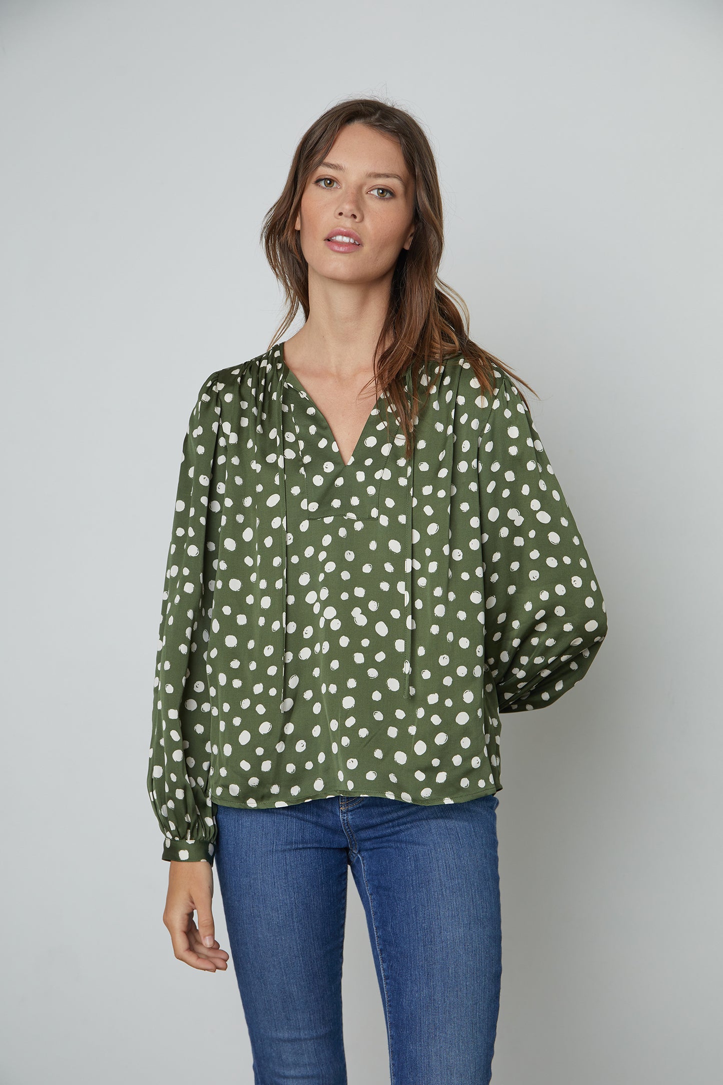 MARLOWE POLKA DOT BLOUSE IN GREEN