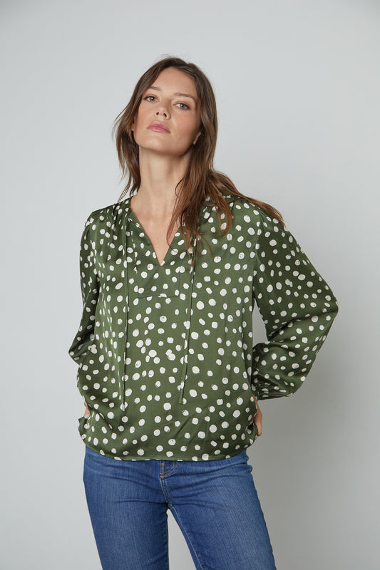 MARLOWE POLKA DOT BLOUSE IN GREEN