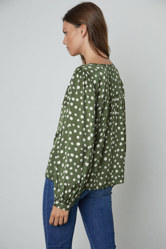 MARLOWE POLKA DOT BLOUSE IN GREEN