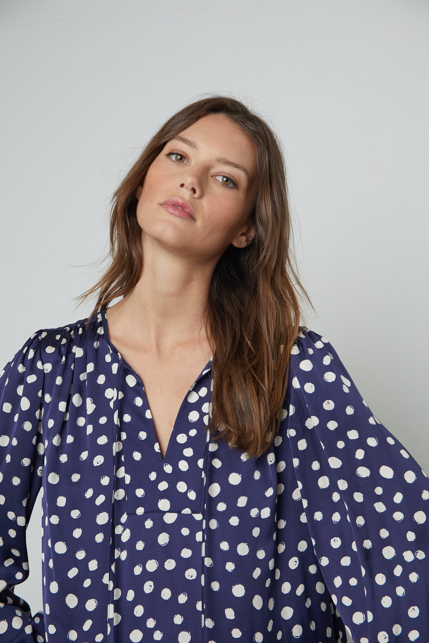 Navy blue and white polka hot sale dot blouse