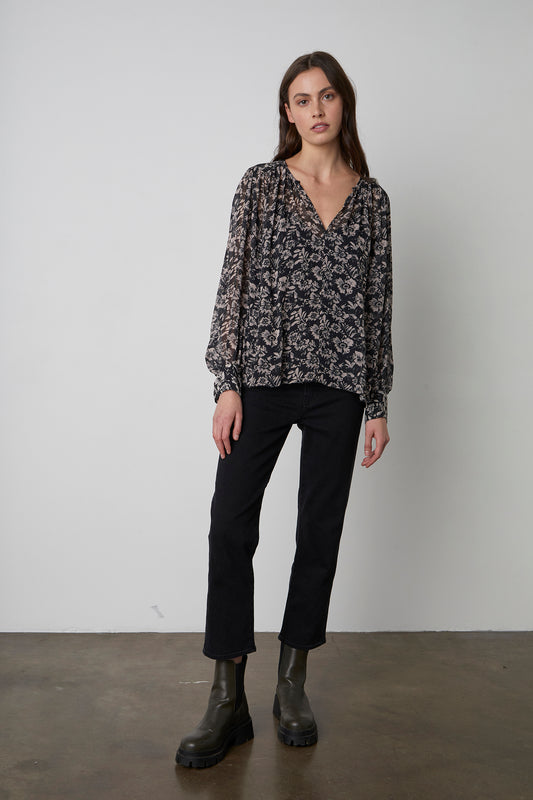 MILEY PRINTED BOHO BLOUSE IN BLACK FLORAL