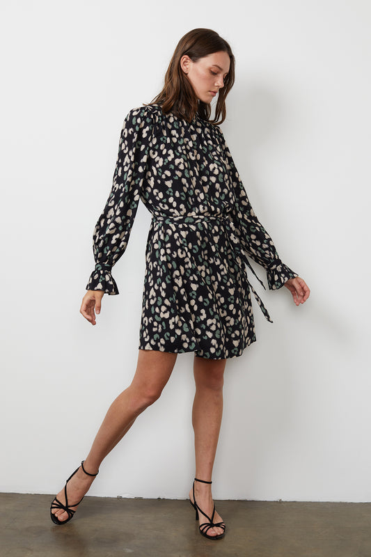 GERTRUDE PRINTED CHALLIS DRESS IN SNOW LEOPARD