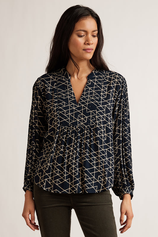 VIVIAN QUILTED RAYON GAUZE BLOUSE IN NAVY