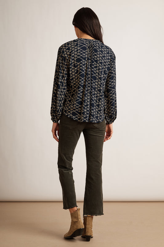 VIVIAN QUILTED RAYON GAUZE BLOUSE IN NAVY