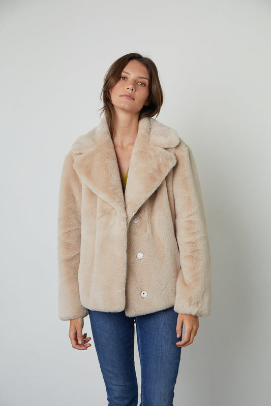 RAQUEL FAUX LUX FUR JACKET IN TAUPE