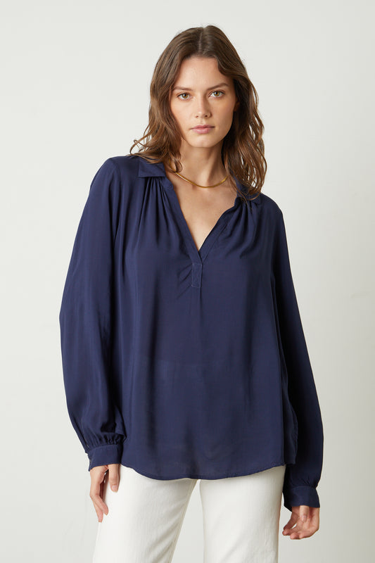 JOSEY V-NECK COLLAR TOP IN POSTMAN