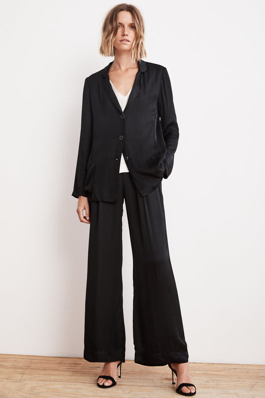 ALVARA SATIN VISCOSE BUTTON UP TOP IN BLACK