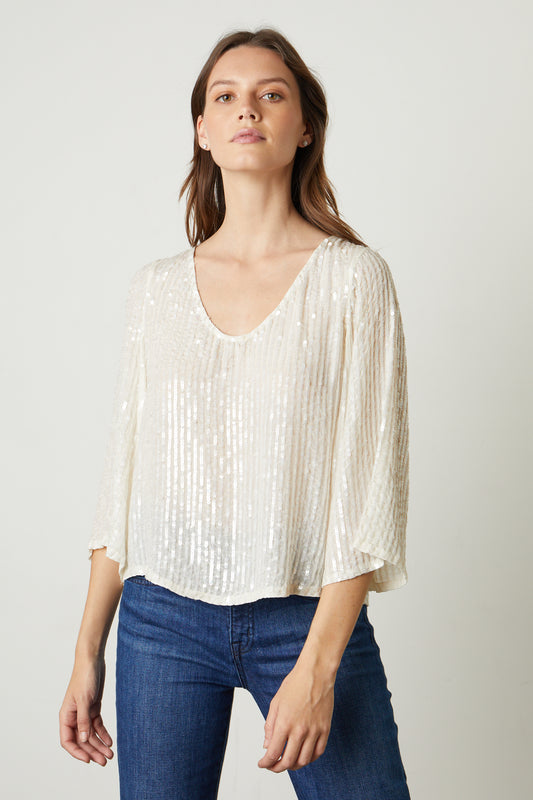 ASHA SEQUIN TOP IN CREAM