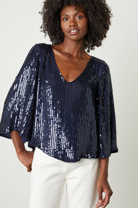 ASHA SEQUIN TOP IN NAVY