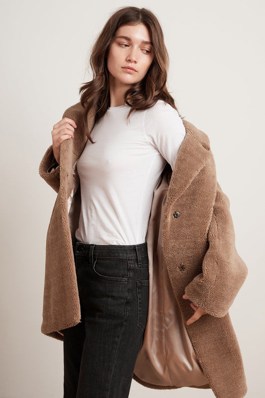 TRISHELLE LUX SHERPA OVERSIZED COAT IN TAN