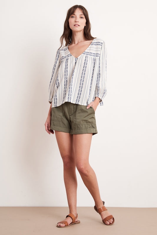 WINTER STRIPE JACQUARD TOP IN OCEAN