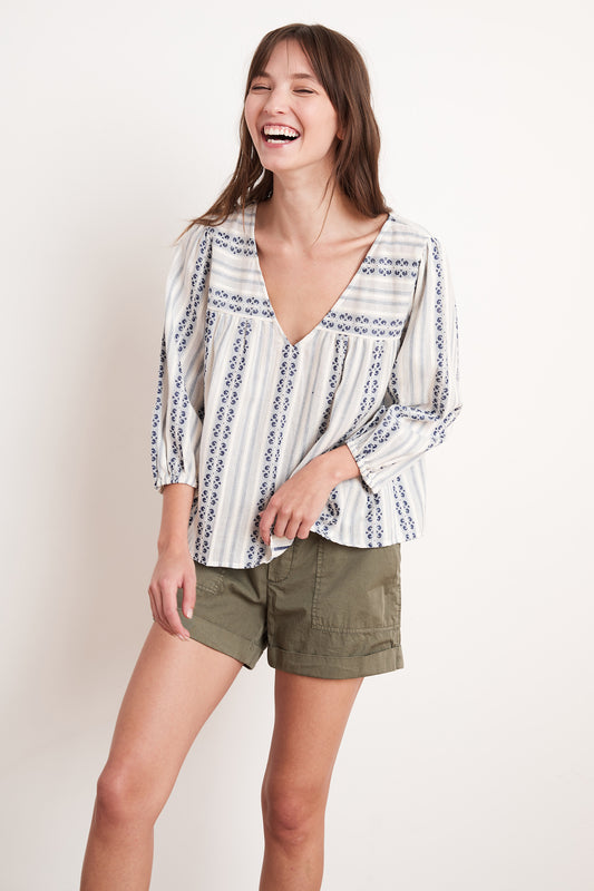 WINTER STRIPE JACQUARD TOP IN OCEAN