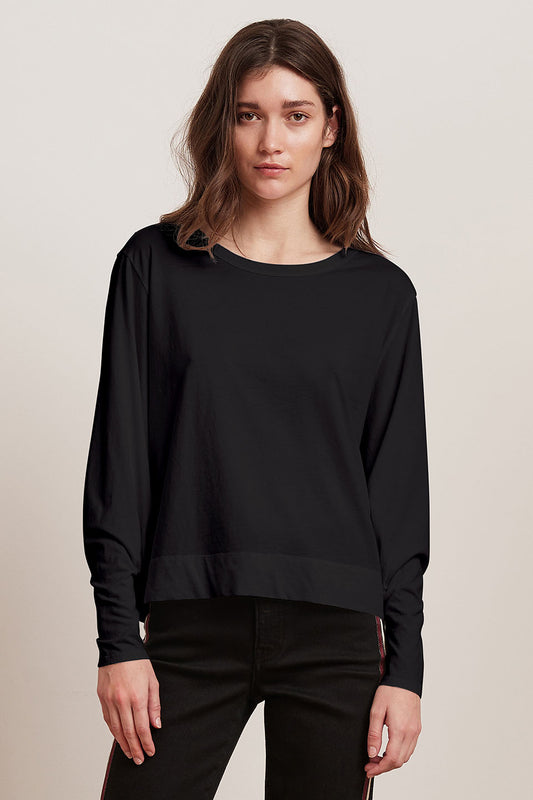 JACKLYN SUEDED JERSEY TOP IN BLACK