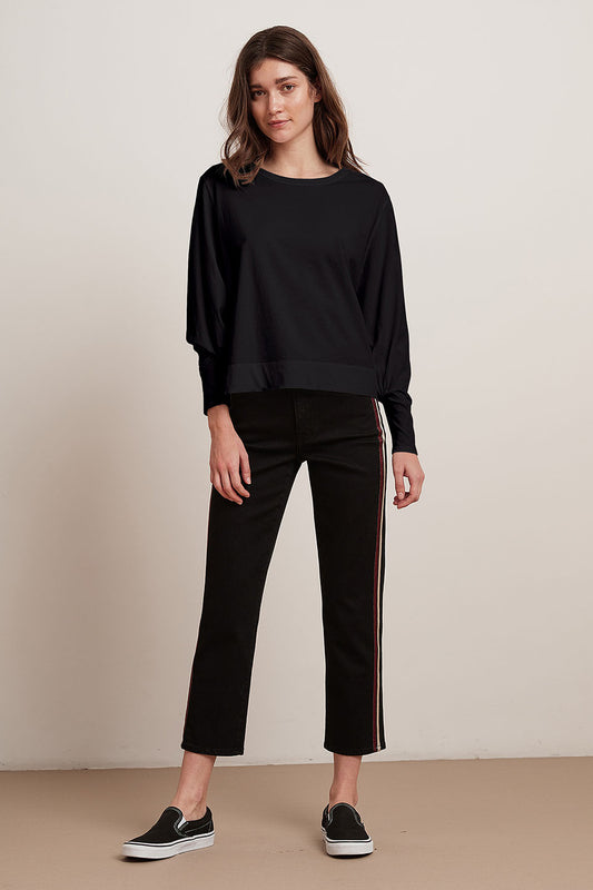 JACKLYN SUEDED JERSEY TOP IN BLACK